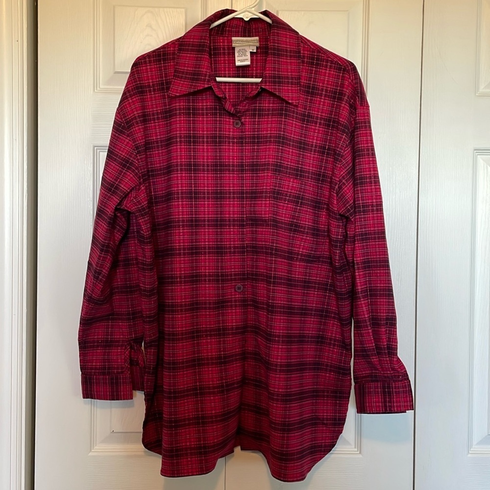 Coldwater Creek M plaid button down pink sparkle